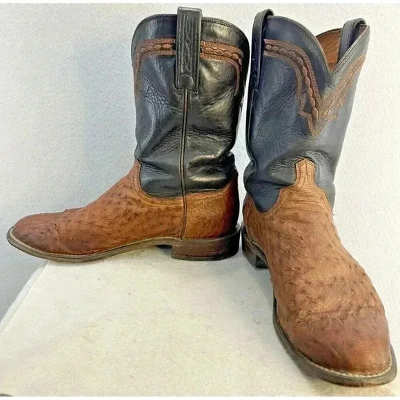 Lucchese 1883 Full Quill Ostrich Western Chocolate Peanut Brittle Boots 9D - Picture 10 of 15
